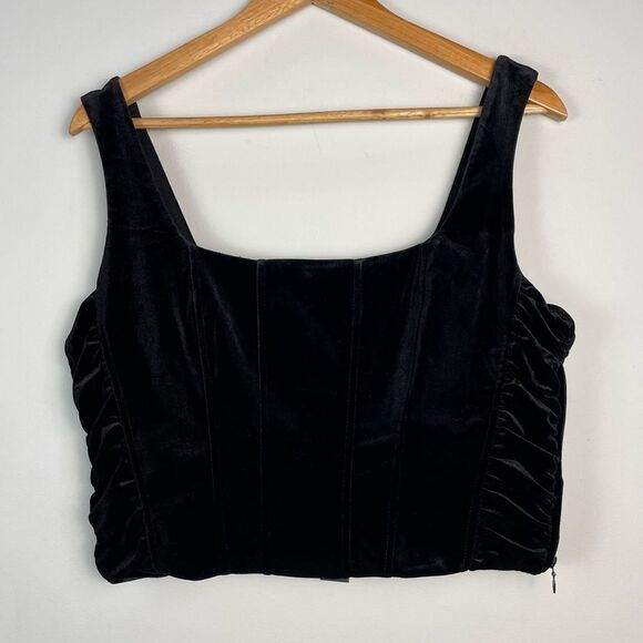 House of Harlow Black Velvet Rushed Corset Crop Top Whimsigoth Grunge Size L NEW - Picture 6 of 9